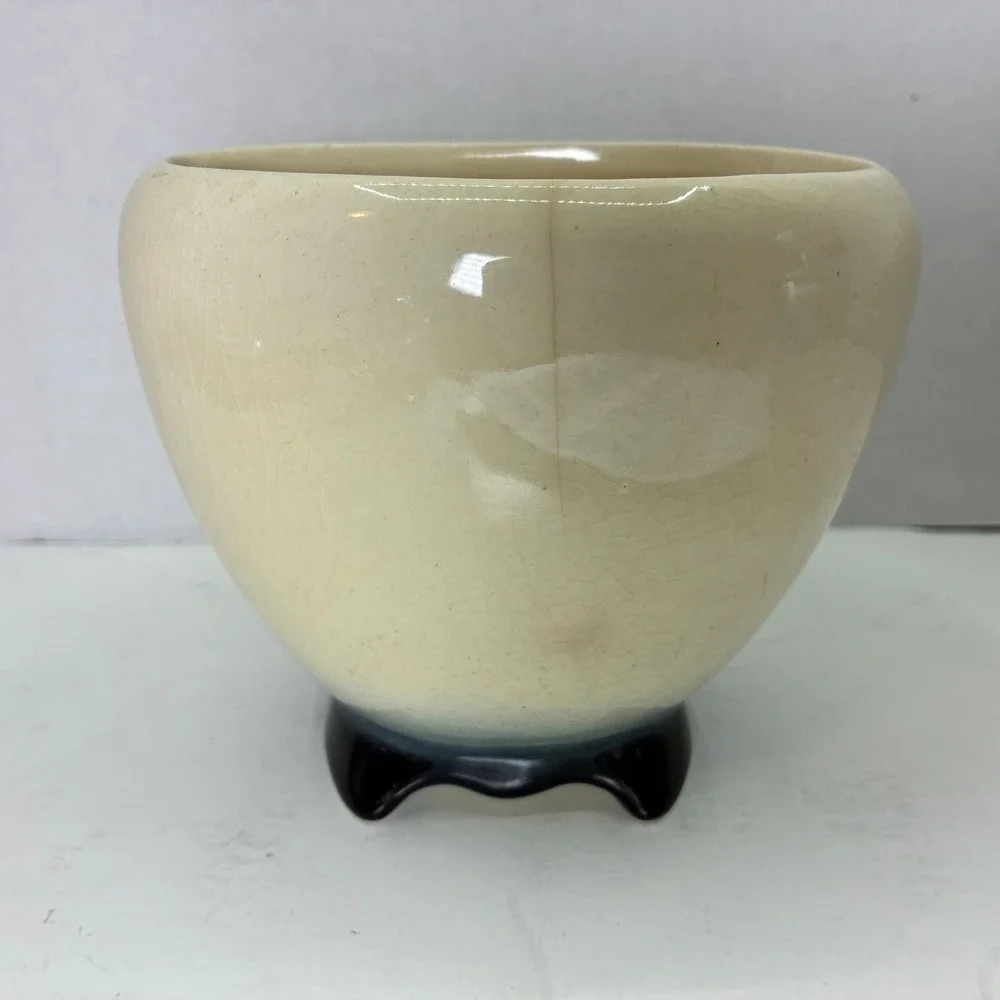Vintage McCoy Pottery Green Ivy Leaf Planter Cream Footed Oval Pot 4.75 Inch